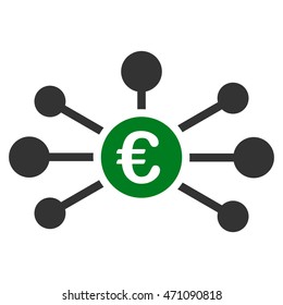 Euro Relations icon. Vector style is bicolor flat iconic symbol with rounded angles, green and gray colors, white background.