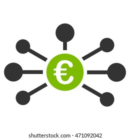 Euro Relations icon. Vector style is bicolor flat iconic symbol with rounded angles, eco green and gray colors, white background.