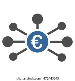 Euro Relations icon. Vector style is bicolor flat iconic symbol with rounded angles, cobalt and gray colors, white background.