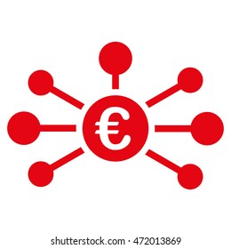 Euro Relations icon. Vector style is flat iconic symbol with rounded angles, red color, white background.