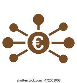 Euro Relations icon. Vector style is flat iconic symbol with rounded angles, brown color, white background.
