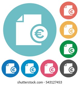 Euro report flat white icons on round color backgrounds