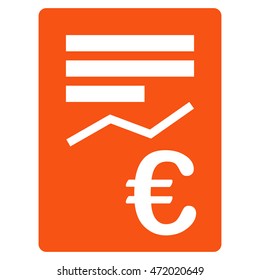 Euro Report icon. Vector style is flat iconic symbol with rounded angles, orange color, white background.