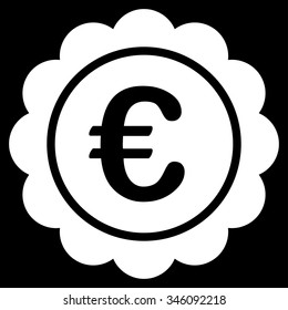 Euro Reward Seal vector icon. Style is flat symbol, white color, rounded angles, black background.