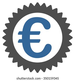Euro Reward Stamp vector icon. Style is bicolor flat symbol, cobalt and gray colors, rounded angles, white background.