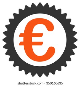 Euro Reward Stamp vector icon. Style is bicolor flat symbol, orange and gray colors, rounded angles, white background.