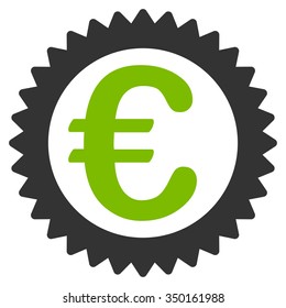 Euro Reward Stamp vector icon. Style is bicolor flat symbol, eco green and gray colors, rounded angles, white background.