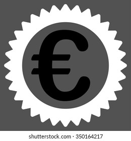 Euro Reward Stamp vector icon. Style is bicolor flat symbol, black and white colors, rounded angles, gray background.