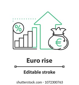 Euro rise concept icon. Profit growth idea thin line illustration. Vector isolated outline drawing. Editable stroke