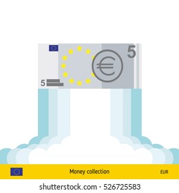 Euro rising as a rocket. Increase of euro on international financial markets. Euro banknote. 