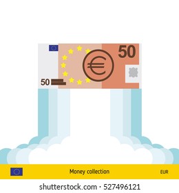 Euro rising as a rocket. Increase of euro on international financial markets. Euro banknote. 