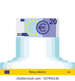Euro rising as a rocket. Increase of euro on international financial markets. Euro banknote. 