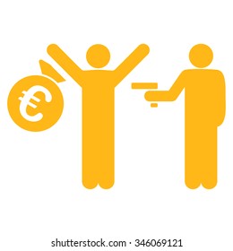 Euro Robbery vector icon. Style is flat symbol, yellow color, rounded angles, white background.