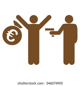 Euro Robbery vector icon. Style is flat symbol, brown color, rounded angles, white background.