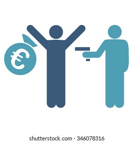 Euro Robbery vector icon. Style is bicolor flat symbol, cyan and blue colors, rounded angles, white background.