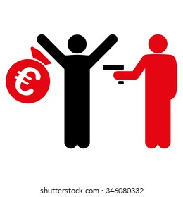 Euro Robbery vector icon. Style is bicolor flat symbol, intensive red and black colors, rounded angles, white background.
