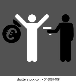 Euro Robbery vector icon. Style is bicolor flat symbol, black and white colors, rounded angles, gray background.