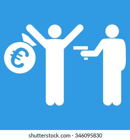 Euro Robbery vector icon. Style is flat symbol, white color, rounded angles, blue background.