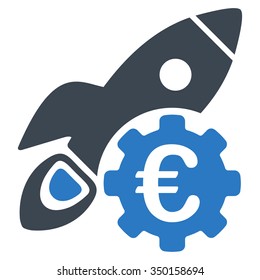Euro Rocket Science vector icon. Style is bicolor flat symbol, smooth blue colors, rounded angles, white background.