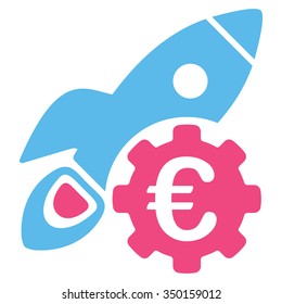 Euro Rocket Science vector icon. Style is bicolor flat symbol, pink and blue colors, rounded angles, white background.