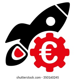 Euro Rocket Science vector icon. Style is bicolor flat symbol, intensive red and black colors, rounded angles, white background.