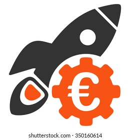 Euro Rocket Science vector icon. Style is bicolor flat symbol, orange and gray colors, rounded angles, white background.
