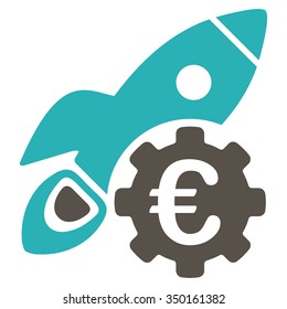 Euro Rocket Science vector icon. Style is bicolor flat symbol, grey and cyan colors, rounded angles, white background.