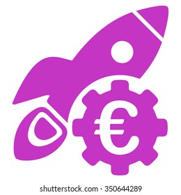 Euro Rocket Science vector icon. Style is flat symbol, violet color, rounded angles, white background.