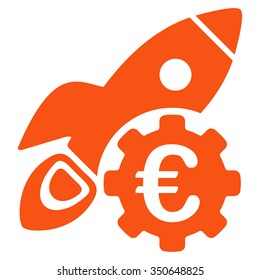 Euro Rocket Science vector icon. Style is flat symbol, orange color, rounded angles, white background.