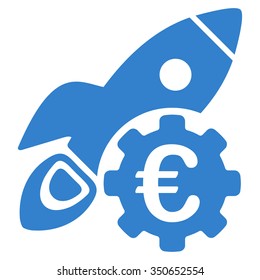 Euro Rocket Science vector icon. Style is flat symbol, cobalt color, rounded angles, white background.