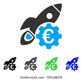 Euro Rocket Science vector icon. Style is a flat graphic symbol in black, gray, blue, green color versions. Designed for web and mobile apps.