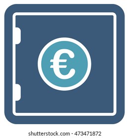 Euro Safe icon. Vector style is bicolor flat iconic symbol with rounded angles, cyan and blue colors, white background.