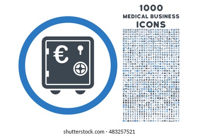 Euro Safe rounded vector bicolor icon with 1000 medical business icons. Set style is flat pictograms, smooth blue colors, white background.
