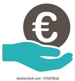 Euro Salary icon. Vector style is bicolor flat iconic symbol, grey and cyan colors, white background.