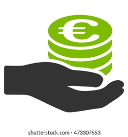 Euro Salary icon. Vector style is bicolor flat iconic symbol with rounded angles, eco green and gray colors, white background.