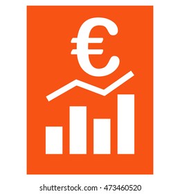 Euro Sale Report icon. Vector style is flat iconic symbol with rounded angles, orange color, white background.