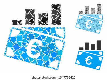 Euro sales chart composition of rough elements in various sizes and color tones, based on Euro sales chart icon. Vector humpy elements are composed into composition.