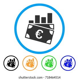Euro Sales Chart icon. Vector illustration style is a flat iconic Euro sales chart grey rounded symbol inside light blue circle with black, green, blue, yellow color variants.
