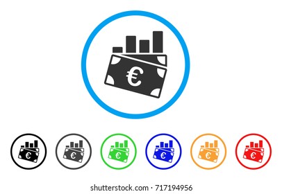 Euro Sales Chart rounded icon. Style is a flat Euro sales chart grey symbol inside light blue circle with black, gray, green, blue, red, orange versions.