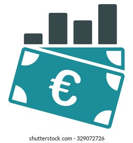 Euro Sales Chart vector icon. Style is bicolor flat symbol, soft blue colors, rounded angles, white background.