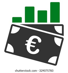 Euro Sales Chart vector icon. Style is bicolor flat symbol, green and gray colors, rounded angles, white background.