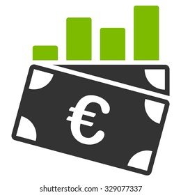 Euro Sales Chart vector icon. Style is bicolor flat symbol, eco green and gray colors, rounded angles, white background.