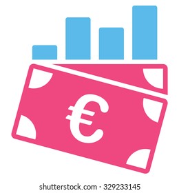 Euro Sales Chart vector icon. Style is bicolor flat symbol, pink and blue colors, rounded angles, white background.