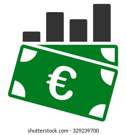Euro Sales Chart vector icon. Style is bicolor flat symbol, green and gray colors, rounded angles, white background.