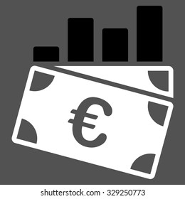 Euro Sales Chart vector icon. Style is bicolor flat symbol, black and white colors, rounded angles, gray background.