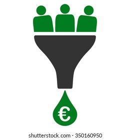 Euro Sales Funnel vector icon. Style is bicolor flat symbol, green and gray colors, rounded angles, white background.