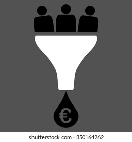 Euro Sales Funnel vector icon. Style is bicolor flat symbol, black and white colors, rounded angles, gray background.
