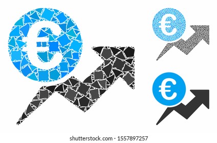 Euro sales growth composition of bumpy elements in variable sizes and color tones, based on Euro sales growth icon. Vector ragged pieces are composed into collage.