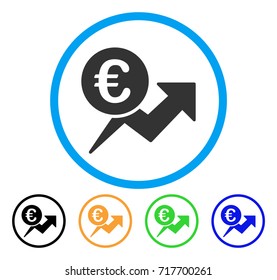 Euro Sales Growth icon. Vector illustration style is a flat iconic euro sales growth gray rounded symbol inside light blue circle with black, green, blue, yellow color variants.