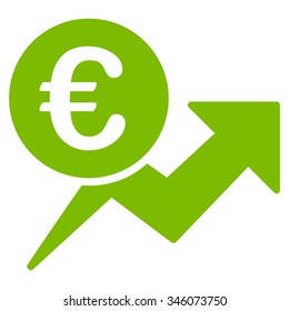 Euro Sales Growth vector icon. Style is flat symbol, eco green color, rounded angles, white background.